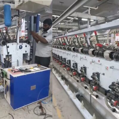 RAJPREATH PEASS METTLER Winding Machine with 4HP motor and chamber box nozzle technology at a textile mill in Coimbatore